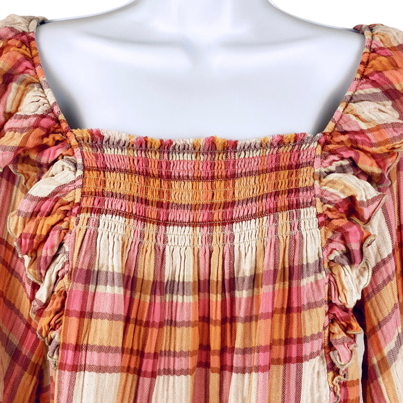 Free People Sienna Plaid Pullover Blouse Small - Picture 6 of 11